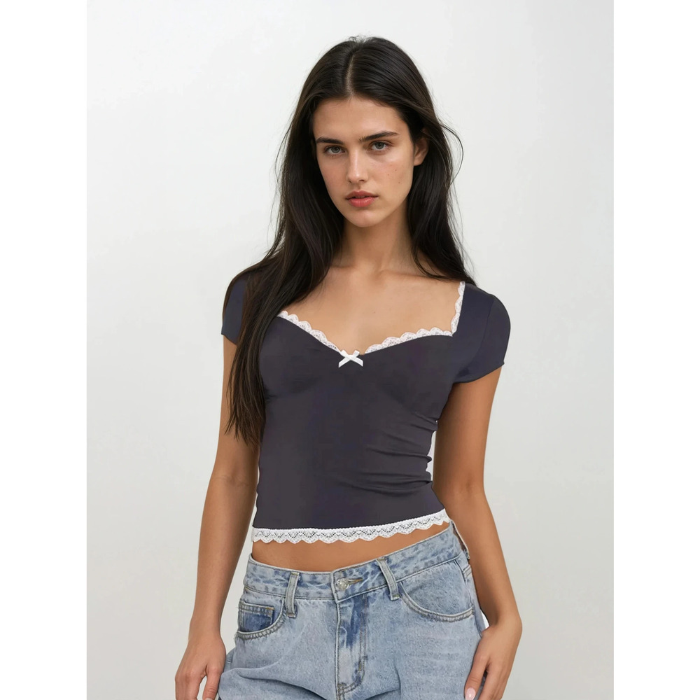 Lace Sweetheart Neck Short Sleeve